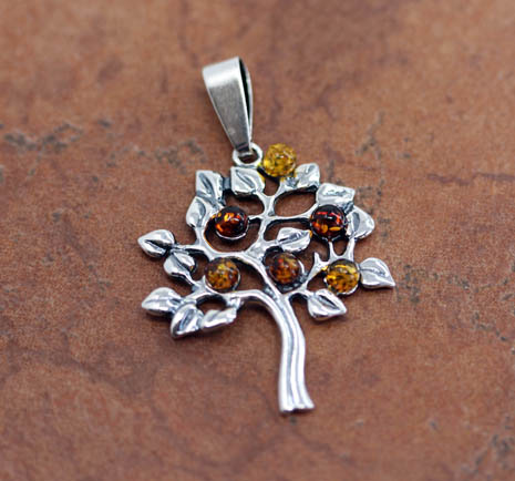 Sterling Silver Baltic Amber Tree of Life Pendant