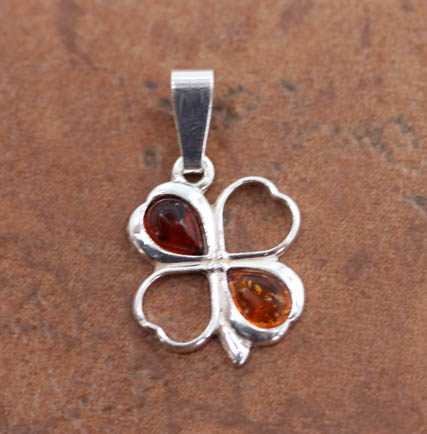 Sterling Silver Baltic Amber 4 Leaf Clover Pendant