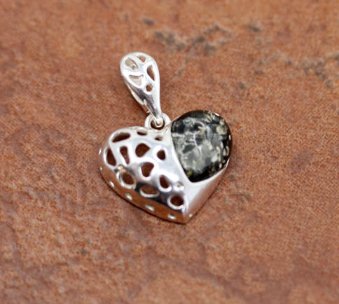Sterling Silver Baltic Amber Heart Pendant