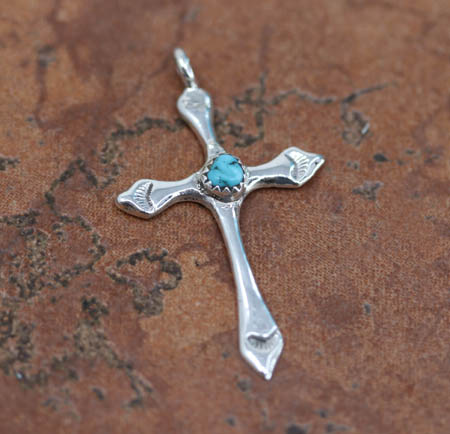 Navajo Sterling Turquoise Cross Pendant