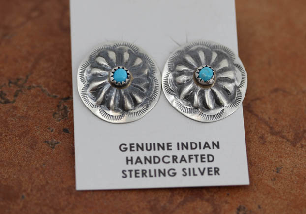 Navajo Silver Turquoise Concho Earrings