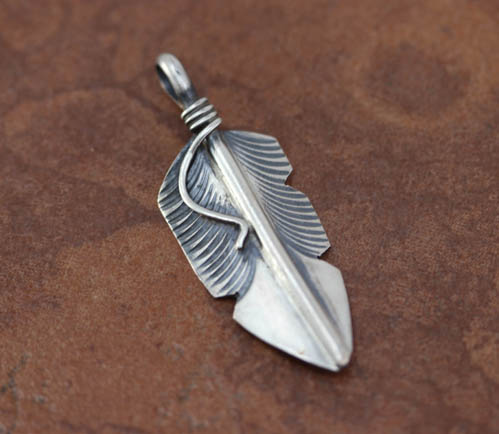 Navajo Silver Feather Pendant