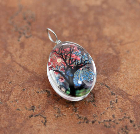 Glass Blue and Red Tree of Life Pendant