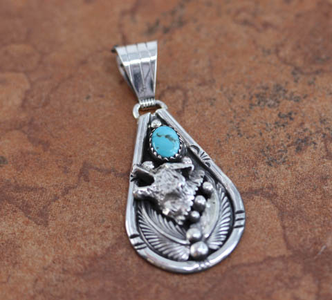 Navajo Silver Turquoise Wolf Pendant