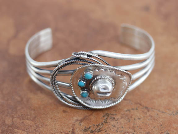 Navajo Silver Turquoise Cowboy Bracelet