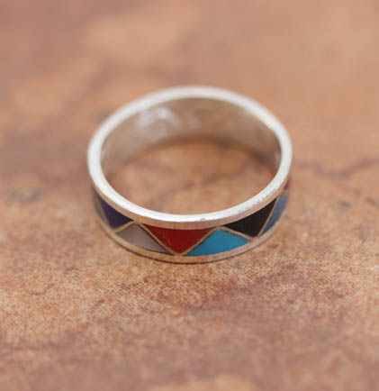 Navajo Silver Multi_Stone Wedding Ring Size 11 1/2