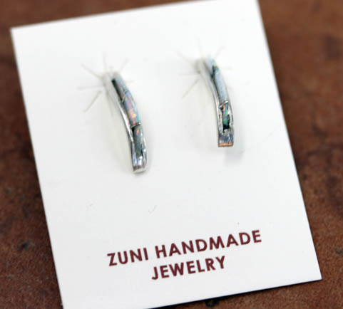 Zuni Silver Created Opal Earrings