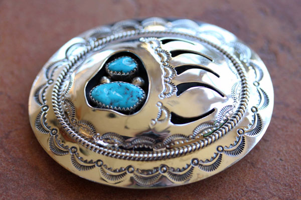 Navajo Silver Turquoise  Bear Paw Belt Buckle