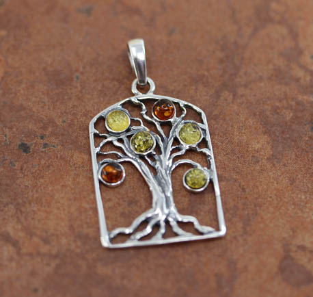 Sterling Silver Baltic Amber Tree of Life Pendant