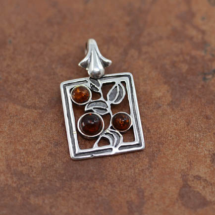 Sterling Silver Baltic Amber Leaf Pendant