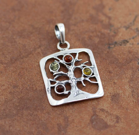 Sterling Silver Baltic Amber Tree Pendant