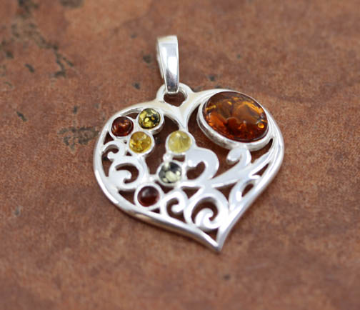 Sterling Silver Baltic Amber Heart Pendant