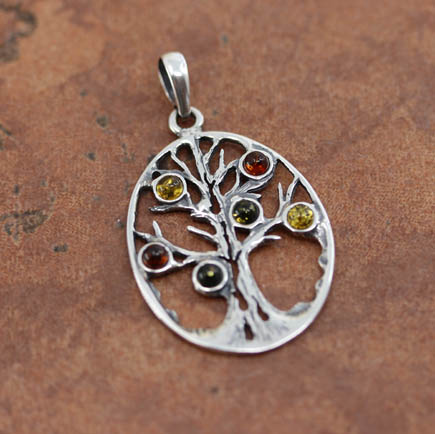 Sterling Silver Baltic Amber Tree of Life Pendant