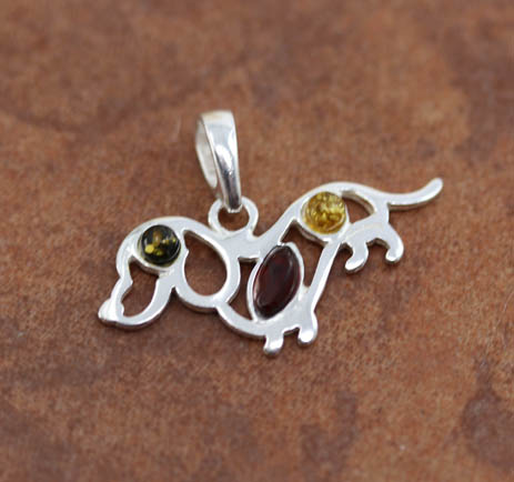 Sterling Silver Baltic Amber Dog Pendant