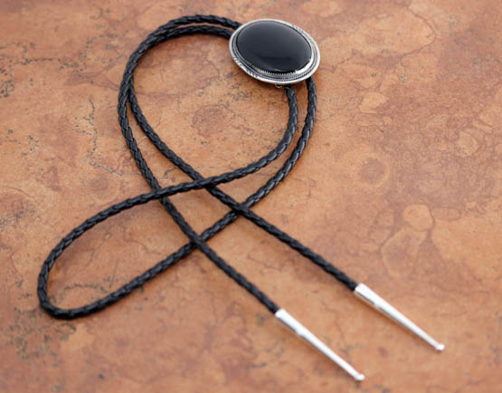 Navajo Silver Onyx Bolo Tie