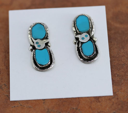 Zuni Silver Turquoise Earrings by Calavaza Family