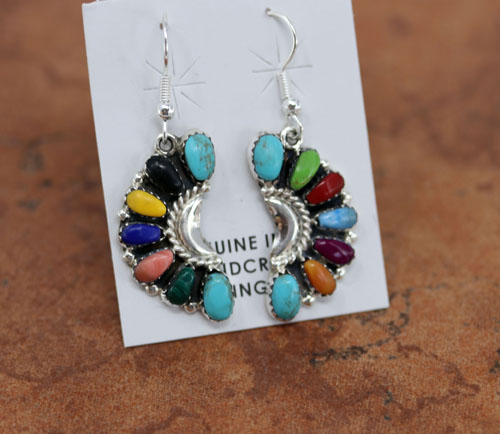 Navajo Sterling Silver Multi_Stone Cluster Earrings