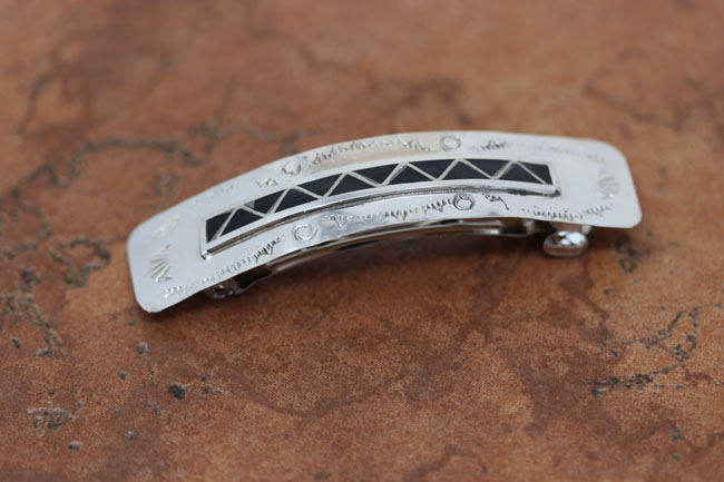 Zuni Silver Onyx Hair Barrette