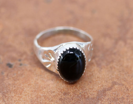 Navajo Silver Onyx Ring Size 9