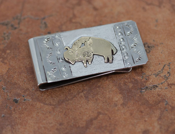 Navajo Silver Gold Buffalo Money Clip