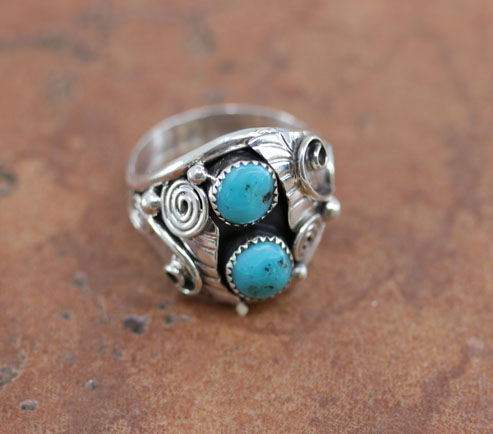 Navajo Silver Turquoise Ring Size 10 1/2