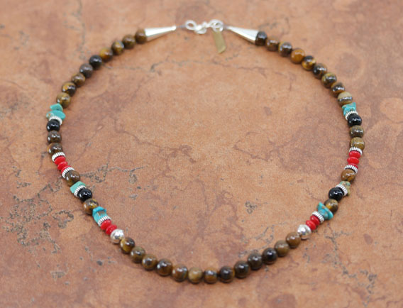 Navajo Silver Tiger Eye Necklace By Singer