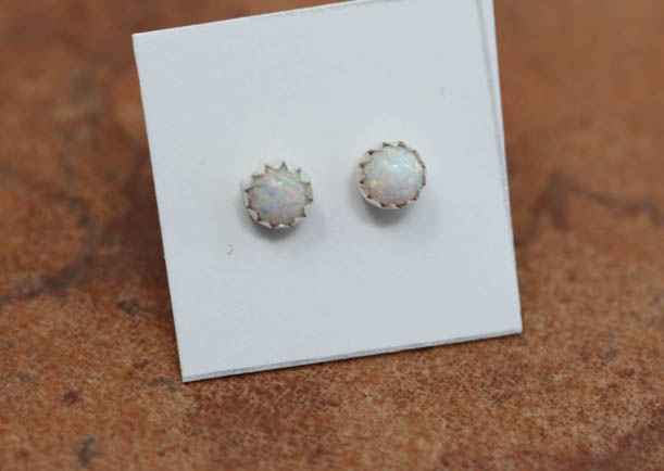 Navajo Sterling Silver Created Opal Earrings