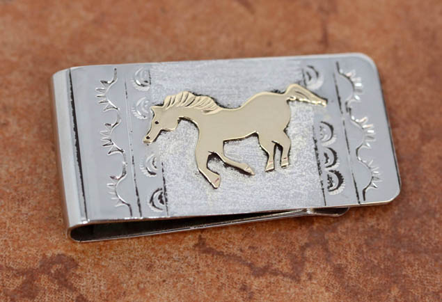Navajo Silver Gold Horse Money Clip