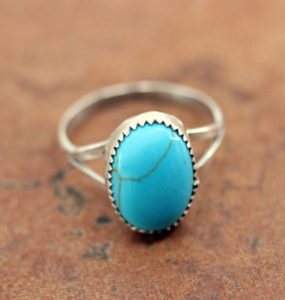 Navajo Silver Turquoise Ring Size 8