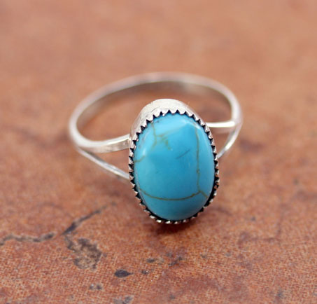 Navajo Silver Turquoise Ring Size 8 1/2