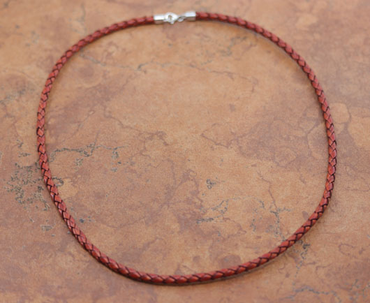 Woven Sterling Silver Red  Leather Cord