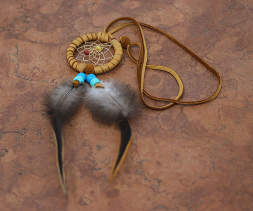 Navajo Leather Beaded Dreamcatcher Necklace