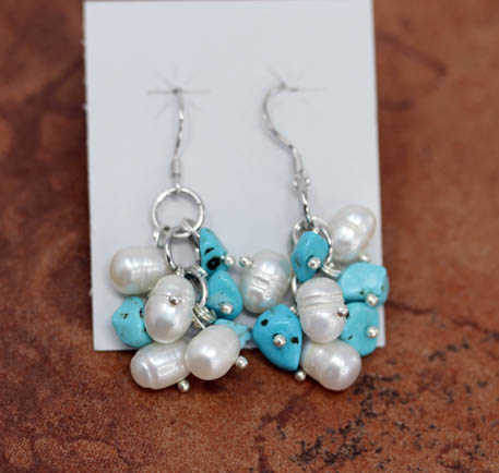 Sterling Silver Turquoise Pearl Earrings