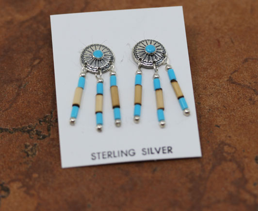 Sterling Silver Beaded Concho Earrings
