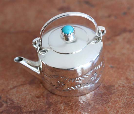 Navajo Silver Turquoise Tea Pot Pendant