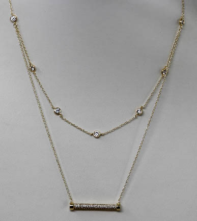 Rhodium Plated Double Strand Cubic Zirconia Bar Necklace