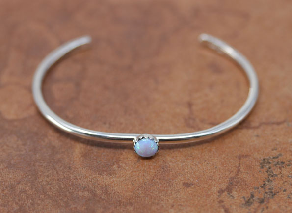 Navajo Silver Created Opal Bracelet