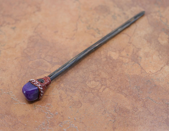 Wooden Charoite Hair Pin Stick