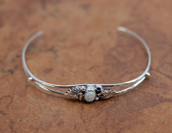 Navajo Silver Created Opal Bracelet