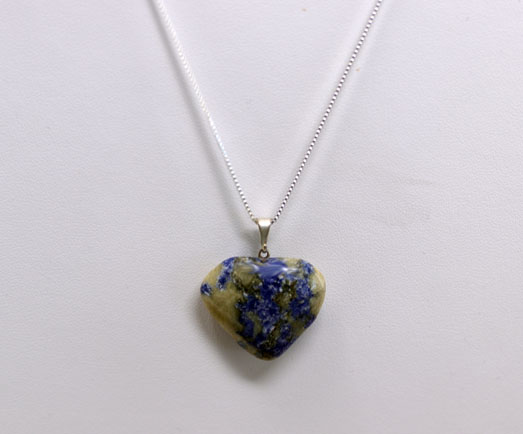 Denim Lapis Heart Pendant with Silver Chain