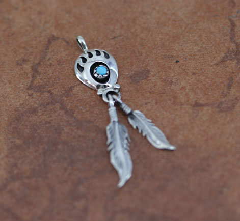 Navajo Silver Turquoise Bear Paw Pendant