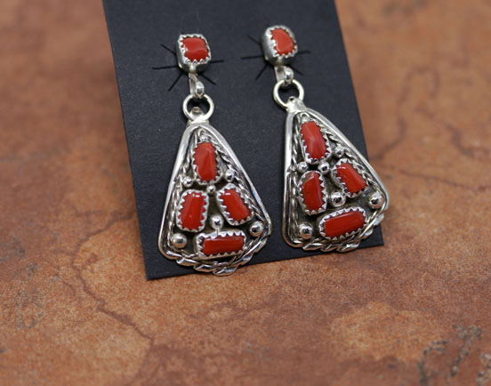 Navajo Silver Coral Earrings