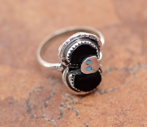 Zuni Silver Turquoise Onyx Ring Size 6 1/2