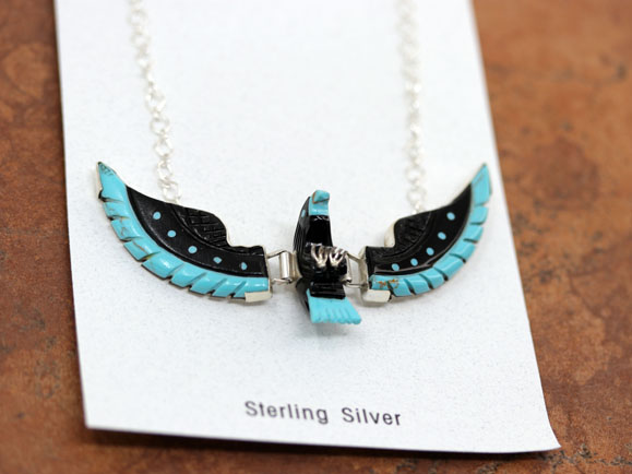 Navajo Silver Eagle Turquoise Onyx Necklace