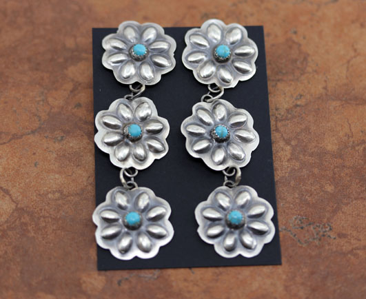 Navajo Silver Turquoise Concho Earrings