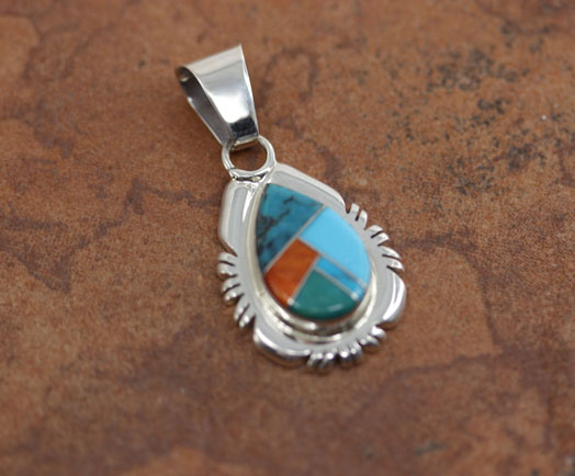 Navajo Silver Multi_Stone Inlay Pendant