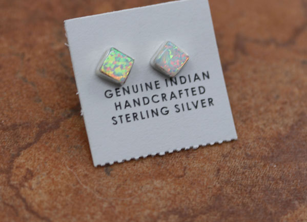 Zuni Silver Created Opal Earrings