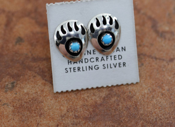 Navajo Turquoise Bear Paw Earrings