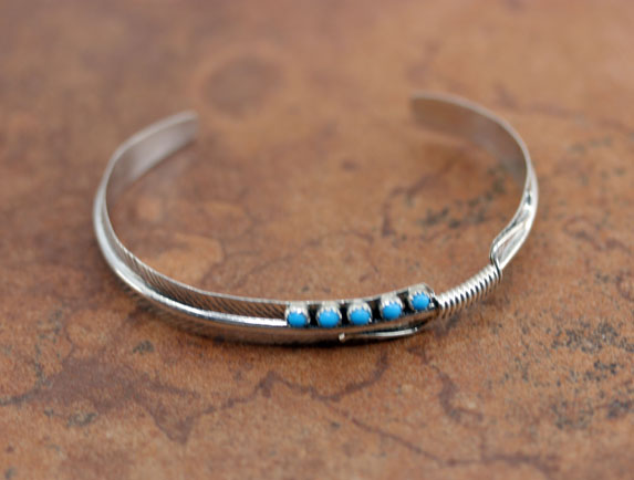 Navajo Sterling Silver Turquoise Feather Bracelet