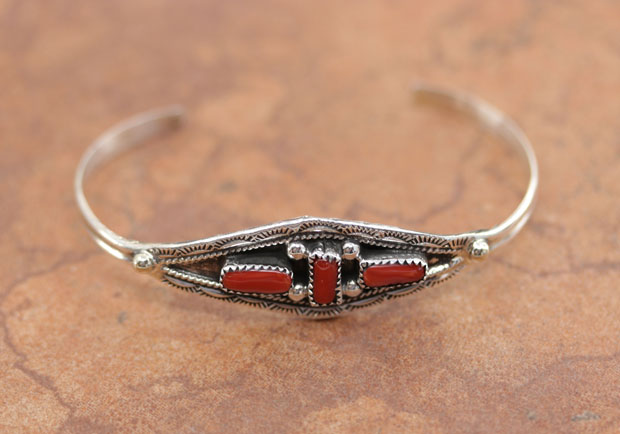 Navajo Silver Coral Bracelet